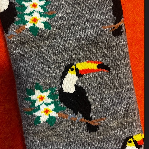 Gray jacquard toucans merino wool blend thermal socks made in Italy NWT - Picture 3 of 8